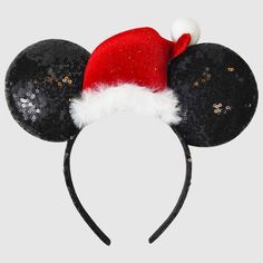 Get your kid ready to welcome the Christmas season by accessorizing them with the Disney Black Sequin Santa Minnie Ear Headband. This black headband is designed to look like Minnie's ears with Santa's hat and sequin detailing for an eye-catching look. Suitable for all hair types, this headband is suggested for ages 3 and above. Black Santa Hat, Disney Minnie Mouse Ears, Minnie Ears Headband, Disney Mickey Ears, Minnie Mouse Ears Headband, Mouse Ears Headband, Black Santa, Christmas Headband, Top Knot Headbands