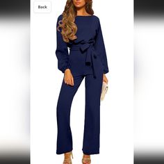 Navy Blue Dressy Style Jumpsuit New Never Worn , Has Some Stretch In It Size S, Xl Blue Non-stretch Solid Color Jumpsuits And Rompers, Blue Solid Color Jumpsuit For Party, Blue Jumpsuit Or Romper For Party, Blue Long Sleeve Jumpsuits And Rompers For Night Out, Blue Long Sleeve Jumpsuit For Night Out, Blue Overall Jumpsuit For Night Out, Blue Long Sleeve Jumpsuit For Work, Jumpsuit Accessories, Essentials Pants