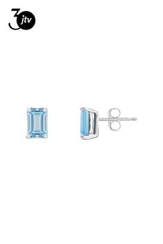 6x4mm emerald cut aquamarine rhodium over 14k white gold stud earrings. Measures approximately 0.25" L x 0.17" W and have post with friction backings. Modern Emerald Cut Gemstone Earrings, Modern Baguette Cut Jewelry With Matching Earrings, Modern Rectangular Jewelry With Prong Setting, Modern Emerald Cut Earrings With Prong Setting, Blue Emerald Cut Earrings For Gift, Classic Blue Topaz Baguette Cut Jewelry, Modern Jewelry With Emerald Cut Blue Topaz, Modern Blue Topaz Jewelry Emerald Cut, Modern Blue Topaz Emerald Cut Jewelry