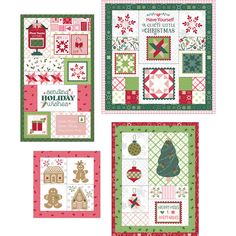 four christmas quilts with different patterns and designs