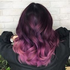 Dark Purple To Pink Ombre Hair, Violet And Pink Hair, Pb J Hair Color, Pink To Purple Hair, Colored Balayage Fun, Purple To Pink Ombre Hair, Purple Pink Hair Color, Ends Of Hair Dyed, Hair Ends Dyed