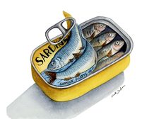 two fish in a can with the caption sardines on it's side