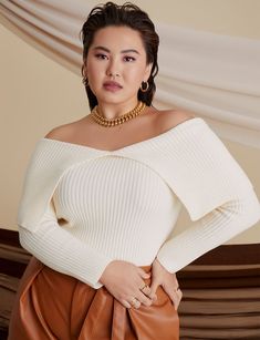 Ribbed Off The Shoulder Sweater | Women's Plus Size Tops | ELOQUII Off The Shoulder Sweater, Bell Sleeve Sweater, Off Shoulder Sweater, Chunky Sweater, Ribbed Sweater, Sweater Fashion, Shoulder Sweater, Cropped Sweater, Plus Size Tops