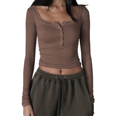 PRICES MAY VARY. Material: Women fitted basic tee shirt made of polyester and spandex fiber. Soft, breathable, stretchy, skin friendly, lightweight, comfy to wear. Casual pullover blouse top for women, tee girls and juniors. Features: Long sleeve shirt, cropped length, round neck or off shoulder for option, solid color, casual and basic style, slim fit, rib knit fabric, y2k fairy grunge shirt blouse, vintage 90s streetwear. Style: You can create a variety of styles by matching jeans, leggings, a Full Sleeve Tshirt, Y2k Long Sleeve, Aesthetic Shirts, Top Streetwear, 90s Streetwear, Cropped Tops, Retro Women, Solid Clothes, Knitted Tshirt