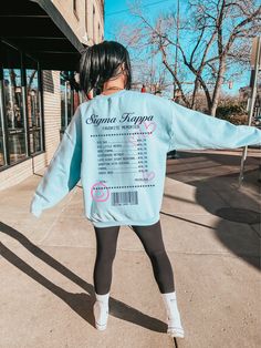 Soft, cute, and trendy, this Sigma Kappa sweatshirt will quickly become your go-to cozy sweatshirt! Use the drop down to specify preference between white, sandstone, light blue, ash, or classic pink. This design features a list of memories for your sorority, including bid day, big little reveal, and more! This sweatshirt also includes sorority established year, with all writing printed with a dark navy blue color featuring pink hearts.  LISTING IS FOR SIGMA KAPPA. Please be sure you are ordering for your correct Sorority.   We only print on high quality, soft, & heavyweight materials, sustainably made and printed in the US. ♥ SIZING ♥ Unisex Sizing- For a more feminine, fitted look we recommend getting your size. For a more oversized look, we recommend sizing up. ♥ SHIP TIME ♥ Items may ta Chi Omega Sweatshirt, Alpha Epsilon Phi, Theta Phi Alpha, Tri Sigma, Blue Ash, Delta Phi Epsilon, Big Little Gifts, Big Little Reveal, Alpha Sigma Alpha