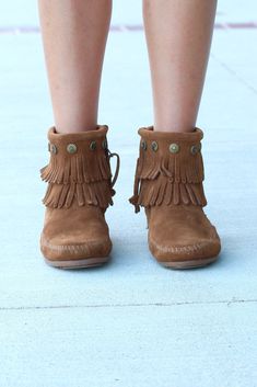 Minnetonka: Double Fringe Side Zip Bootie {Dusty Brown} | Shoe Boutique – TFL Bohemian Suede Boots With Tassels, Bohemian Suede Boots With Fringe, Bohemian Suede Fringe Boots, Bohemian Style Fringe Suede Boots, Festival Boots With Tassels And Round Toe, Bohemian Suede Winter Boots, Bohemian Winter Suede Boots, Brown Fringe Boots For Festival, Bohemian Fringe Boots With Round Toe