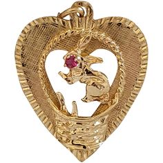 Easter Bunny 14K Pendant with Ruby Charm Drop Gold Circle, Circle Of Life, Sweet Heart, Sparkle Diamonds