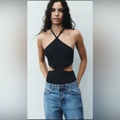 Stock Photo, Listing Created For Live! Chic One-piece Top For Night Out, Chic Stretch One-piece Top, Chic Black Summer Bodysuit, Casual Party Bodysuit By Zara, Chic One-piece Tops For Spring, Zara Bodysuit For Summer Nights Out, Silver Bodysuit, Spaghetti Strap Bodysuit, Collar Bodysuit