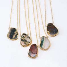 Ocean Jasper Gem Slice Necklace, Layered Necklaces, Electroformed Slice, Boho Choker, Gold Framed Stone, Natural Stone Pendant, Gift for Her………………………………….A unique, Ocean Jasper gemstone slice pendant on a 14k gold filled chain made to order in the length of your choice. This necklace makes a great minimalist choker, and is perfect for layering with other necklaces in your collection.PLEASE NOTE: Each Ocean Jasper slice is incredibly unique- the color and pattern variations differ greatly from st Raw Crystal Pendant, Tourmalated Quartz, Choker Gold, Necklace Layered, Boho Choker, Electroformed Jewelry, Unique Gemstones, Ocean Jasper, Stone Pendant