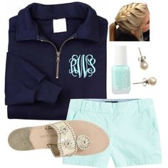 "Mint Monogram" by hannahsiebert on Polyvore FAV SUMMER OUTFIT IDEA! Preppy Camping, Outfit Ideas Preppy, Sweatshirt Outfit Ideas, Outfit Polyvore, Monogram Outfit, Preppy Girl, Camping Outfits, Sweatshirt Outfit, Pinterest Closet