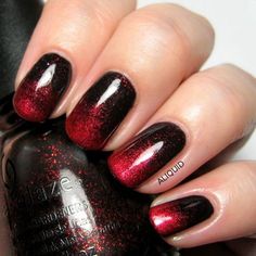 Red and Black Ombre Nail Art Design. Red And Black Nail, Ombre Nail Art Designs, Tattoo Henna, Black Nail Polish, Nail Art Ombre, Red Nail Designs