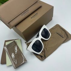 Authentic Brand New Condition. Burberry White Sunglasses Burberry Sunglasses Women, White Sunglasses, Burberry Sunglasses, Burberry Accessories, Colored Sunglasses, Glasses Accessories, Gray White, Sunglasses Women, Burberry