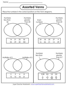 the venn diagram worksheet for comparing numbers