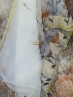 Hand painted off white organza saree White Organza Saree, Pink Organza Saree, Organza Saree, Saree, Off White, Hand Painted, Pink, White