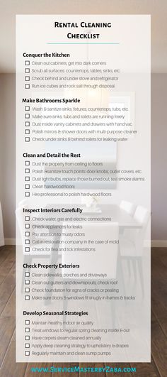 the rental cleaning checklist is shown in this image