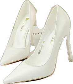 White Synthetic High Heel Court Shoes, Synthetic Pointed Toe Wedding Shoes With Padded Heel, Synthetic High Heel Wedding Shoes, Fitted White High Heel Court Shoes, Spring Wedding Court Shoes With Branded Heel, Spring Wedding Court Shoes With Branded Heel Counter, White Almond Toe Synthetic Wedding Shoes, White Synthetic Almond Toe Wedding Shoes, Elegant High Heel Synthetic Wedding Shoes