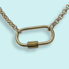 Gold rolo chain with a carabiner that you can open and add your charms to. Metal: Gold-plate over brass chain Large lobster clasp Available in 16", 18", and 20" chain (18" Fits Most) Everyday Chain Link Necklace With Carabiner Clasp, Elegant Chain Link Necklaces With Carabiner Clasp, Chain Link Necklace With Carabiner Clasp For Gift, Carabiner Clasp Chain Link Necklace, Gold Carabiner Necklace, Carabiner Necklace, Rolo Chain, Can Opener, Brass Chain