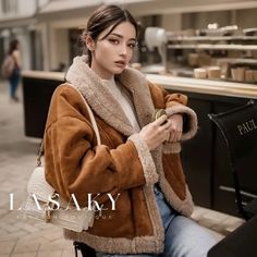 Lasaky - Faux Shearling Jacket with Collared Patch Pockets on Long Sleeves Lapel Collar Coat, Winter Mode Outfits, Suede Jacket Women, Wool Jackets Women, Warm Coats, Faux Shearling Jacket, Women Overcoat, Faux Suede Jacket