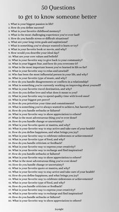 Things To Ask To Get To Know Someone, Black Foods, Relationship Things, Intimate Questions, 50 Questions