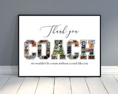 a thank card with the word coach written in multiple photos