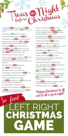 a christmas game for kids to play in the holiday season with text that reads, let right