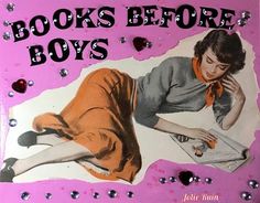 a book cover with an image of a woman laying on the floor reading books before boys