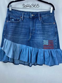 "This is a cute skirt. It has a combination between recycled denim, pure blue cotton.  I hope you would like this denim cotton skirt. I am happy to transform your old jeans into bags, totes, skirts...Pls feel free to message me.  🦋Measurements:  Waist: 31-32\" Skirt length: 19\" Thank you for visiting SoHa365." Dark Wash Cotton Mini Skirt With Pockets, Dark Wash Cotton Denim Mini Skirt, Dark Wash Cotton Mini Skirt, Fitted Cotton Cutoff Skirt, Cute Fitted Denim Skirt, Denim Blue Cotton Mini Skirt With Pockets, Blue Cotton Cutoff Mini Skirt, Blue Cutoff Cotton Mini Skirt, Medium Wash Cotton Mini Skirt With Pockets