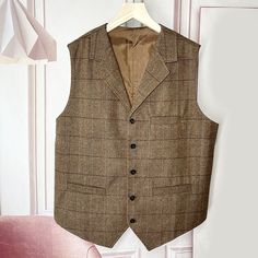 Tweed Business Vest For Fall, Business Tweed Vest For Fall, Fall Business Tweed Vest, Single Breasted Tweed Vest For Workwear, Fall Tweed Single Breasted Vest, Fall Tweed Single-breasted Vest, Brown Single Breasted Vest For Winter, Brown Business Vest For Fall, Brown Single-breasted Vest For Winter