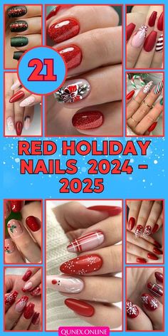 Holiday Nails Acrylic Almond, Red Holiday Nails Acrylic, Holiday Nails Coffin, Holiday Nails Acrylic, Red Holiday Nails, Holiday Nail Set, Nails Acrylic Almond, Red Polish, Holiday Nail Designs