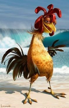 a rooster standing on top of a sandy beach