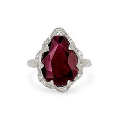 14k gold, diamond, and a 7ct pear shaped ruby, fracture filled for clarity enhancement, from the Queen collection. Silver Pear-shaped Ruby Ring, Teardrop Ruby Gemstone Ring, Ruby Teardrop Gemstone Ring, Fine Jewelry Ruby Pear-shaped, Teardrop Ruby Ring For Formal Occasions, Fine Jewelry Pear-shaped Ruby Ring With Diamond, Fine Jewelry Pear-shaped Ruby, Fine Jewelry With Pear-shaped Ruby, Formal Teardrop Ruby Ring In Fine Jewelry Style