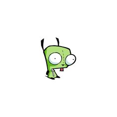 a green cartoon character with big eyes