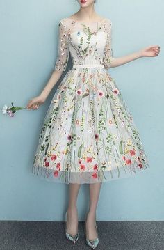 Dress With Flowers, Look Plus Size, Graduation Dresses, Evening Dresses Short, Short Homecoming Dress, فستان سهرة, Beauty Dress, Embroidery Dress, Chiffon Lace