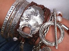 Rustic Jewelry, Rustic Bracelet, Rustic Silver Jewelry, Rugged Sterling Silver Bracelet, Artisan Jew Wearing Bracelets, Bracelets Hippie, Silver Boho Jewelry, Silver Wrap Bracelet, Wrap Armband, Triple Wrap Bracelet, Boho Wrap Bracelet, Handmade Leather Bracelets, Jewelry Beach