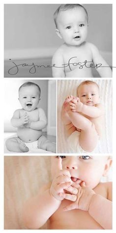 a baby's first year photoshoot taken in black and white, with the words joy on it