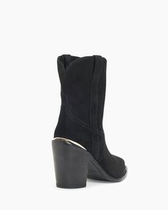 Leigh Anne Ankle Cowboy Western Boot in Black Suede Made in Italy Western Style Ankle Heeled Boots With Suede Lining, Western Suede Ankle Heeled Boots, Western Style Suede Ankle Heeled Boots, Western Style Suede Ankle Boots, Western High Ankle Suede Heeled Boots, Western Style High Ankle Suede Heeled Boots, Cowboy Ankle Boots, Leigh Anne, Western Boot