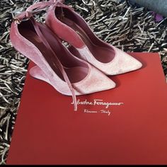 Brand New In A Box, Size 6.5 Very Unique Pink Velvet Pumps Salvatore Ferragamo "Arsina 105" Velvet Pump. 4.3" Sculptural Half Wedge Floating Heel. Pointed Toe. Adjustable Ankle Wrap. Leather Lining And Sole. Made In Italy. Velvet Pumps, Wedge Loafers, Black Leather Wedges, Ankle Strap Wedges, Salvatore Ferragamo Shoes, Leather Espadrilles, Ferragamo Shoes, Ankle Wrap, Leather Wedge Sandals