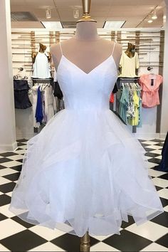 SSR173,white sleeveless v-neck spaghetti-straps homecoming dress · SheSheRose · Online Store Powered by Storenvy Cinderella Quince, Puffy Prom Dresses, Quincenera Dresses, Progressive Insurance, Dama Dresses, White Spaghetti, Communion Cakes, White Homecoming Dresses, Quince Ideas