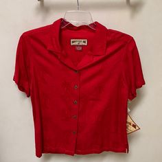 New With Tags, This Size Large Button Down Red Blouse Is 100% Rayon. It Has Raised Woven Palm Trees Throughout. Very Classy Blouse Is A Beautiful Shade Of Red. Classy Blouses, Shade Of Red, Red Blouse, Large Buttons, Red Blouses, Shades Of Red, Palm Trees, Top Blouse, Trees