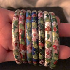 Beautiful Chinese Peony Motive Cloisonn Enameling 7 Bracelets. Well Made Enamel Bracelets, Cross Keychain, 90s Sunglasses, Girls Keychain, Plastic Glasses, Chinese Jewelry, Adidas Hat, Silver Keychain, White Fleece