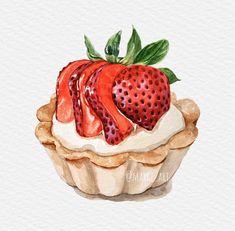 a watercolor painting of a strawberry pie