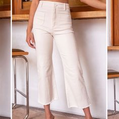 Super Comfortable Super Stretchy Wide Leg Pants. More Of A Cream Color. Never Been Worn, Are Just A Little Too Small On Me But Love Them! Chic Beige Wide Leg Mid-rise Pants, Chic Beige Mid-rise Wide Leg Pants, Beige Cropped Wide Leg Pants With Pockets, Beige Wide Leg Cropped Pants With Pockets, Versatile High Rise Pants For Day Out, Chic Straight Leg Capris With Pockets, Chic High Rise Pants With Pockets, Chic High-rise Pants With Pockets, Mid-rise Cotton Wide Leg Pants For Day Out