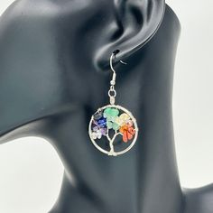 Chakra Jewelry, Mixed Stone Dangle Earrings, with 304 Stainless Steel Findings, Cardboard Boxes, Tree of Life, Size: about 56.5mm long, pendant: 34x28x12mm, pin: 0.8mm, box: 9.05x6.7x2.75cm. Handmade Alloy Earrings As Gift, Multicolor Nickel-free Crystal Earrings For Gift, Multicolor Alloy Jewelry As Gift, Multicolor Alloy Jewelry For Gifts, Silver Wire Wrapped Crystal Earrings As Gift, Silver Wire Wrapped Crystal Earrings For Gift, Gift Silver Wire Wrapped Crystal Earrings, Multicolor Wire Wrapped Earrings As Gift, Multicolor Wire Wrapped Earrings For Gift