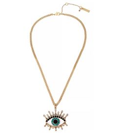 From Kurt Geiger London&#x2C; this necklace features:Set in polished gold-tone brass metalAdjustable lobster clasp closureMystical evil eye pendantAdorned with mixed-colored stone accentsLength: approx. 16 + 2 extenderPendant Drop: approx.1.4Depth: approx. 0.1Imported. Gold Metal Charm Necklaces With Jewels, Gold-tone Jeweled Metal Necklaces, Gold-tone Metal Necklace With Jewels, Gold-tone Jewel Necklace In Metal, Gold-tone Jeweled Metal Necklace, Gold Rhinestone Necklace, Eye Pendant Necklace, Colored Stone, Eye Pendant