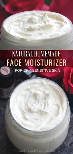 Natural Homemade DIY Face Moisturizer For Sensitive Skin / Dry Skin - it’s an ultra hydrating DIY face moisturizer great for redness, eczema, rosacea and damaged skin during winter. This homemade face moisturizer can be used as a nightly repair cream or a daily moisturizer for the driest skins - all natural organic skin healing ingredients: mango butter, herb infused oil and a blend of essential oils. How To Make Your Own Face Moisturizer, Diy Face Cream For Dry Skin, Natural Face Moisturizer For Dry Skin, Hydrating Face Mask Diy Dry Skin, Homemade Face Cream For Dry Skin, Facial Cream Moisturizer, Dog Dry Skin Remedy, Facial Moisturizer For Dry Skin, Winter Remedies