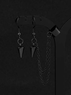 Free Returns ✓ Free Shipping✓. Fashionable and Popular Men Geometric Mismatched Drop Earrings Stainless Steel Punk Hip Pop Style for Vacation and for a Stylish Look- Men Earrings at SHEIN. Black Jelewry, Collares Dark, Black Jewelry Aesthetic, Black Piercings, Earrings Alternative, Emo Earrings, Emo Jewelry, Men's Piercings, Inexpensive Jewelry