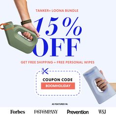 a person holding a bottle with the text 15 % off coupon code