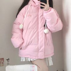 My Melody Inspired Pink Hooded Down Jacket – PeachyBaby Korean Style Winter, Cartoon Winter, Kawaii Shorts, Pink Winter Coat, Padded Jacket Women, Character Clothes, Pink Puffer Jacket, Comfy Sweatpants, Care Packages