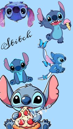 stitch and stitch characters are depicted in this cartoon character drawing style, with the name stitch on