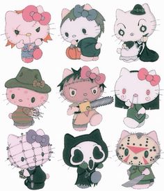 an image of hello kitty characters drawn in pencil and watermarked on white paper